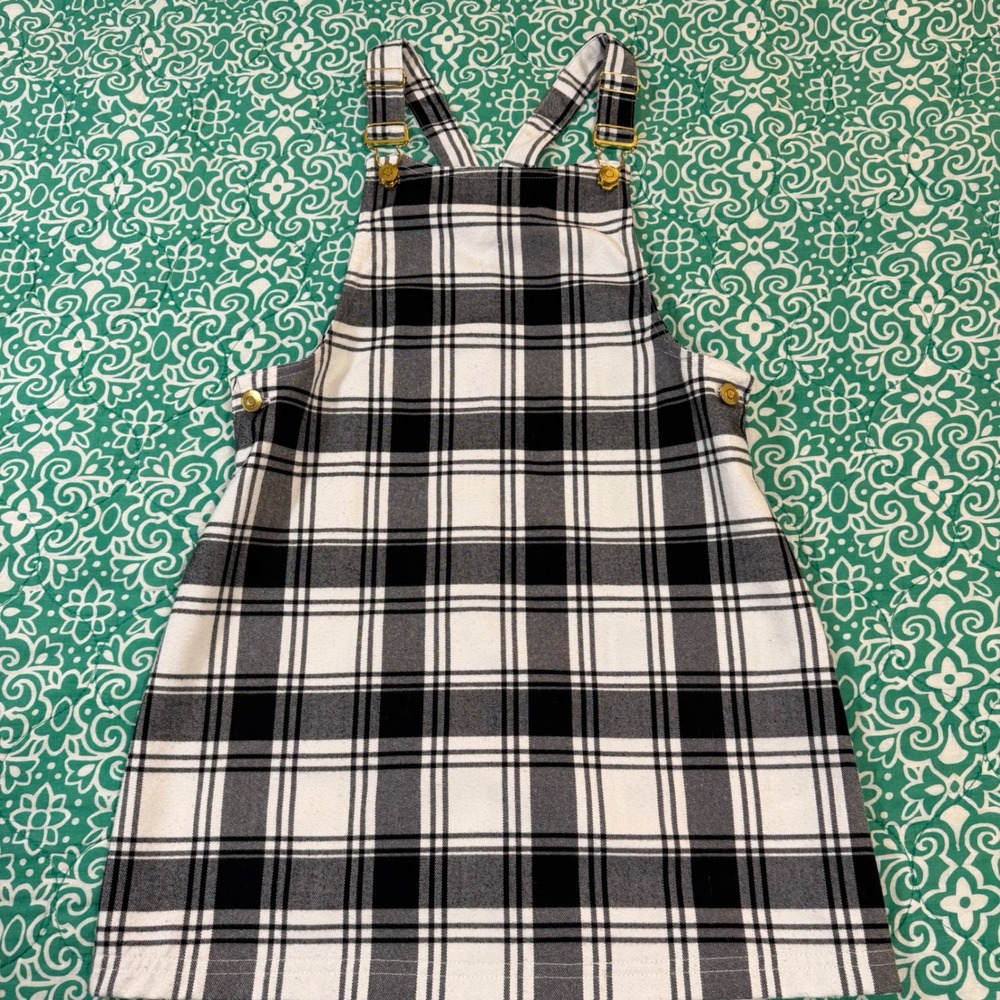 Max Studio Kids‎ Black White Plaid Pinafore Jumper Dress Size 8 Overall Skirt